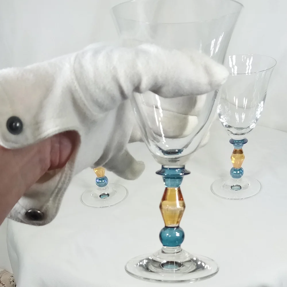 Set Of 3 Mikasa Estate Clear Amber Wine Glass Goblet